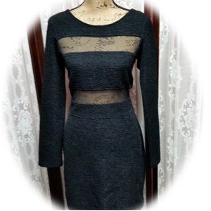 BCBGeneration Sexy Black Long Sleeve Bodycon Dress with Polka Dot Mesh cutouts